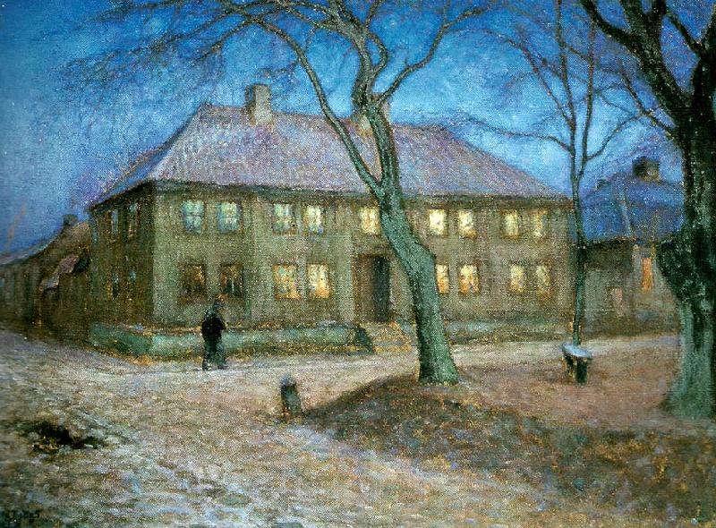 Nils Kreuger det gamla skolhuset Norge oil painting art